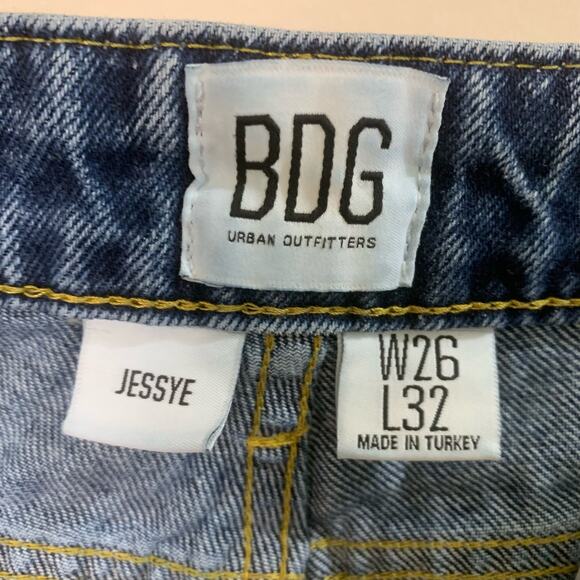 BDG Urban Outfitters Size W26 L32 Jessye Straight Leg Spliced Jeans Blue Raw Hem - Picture 10 of 14